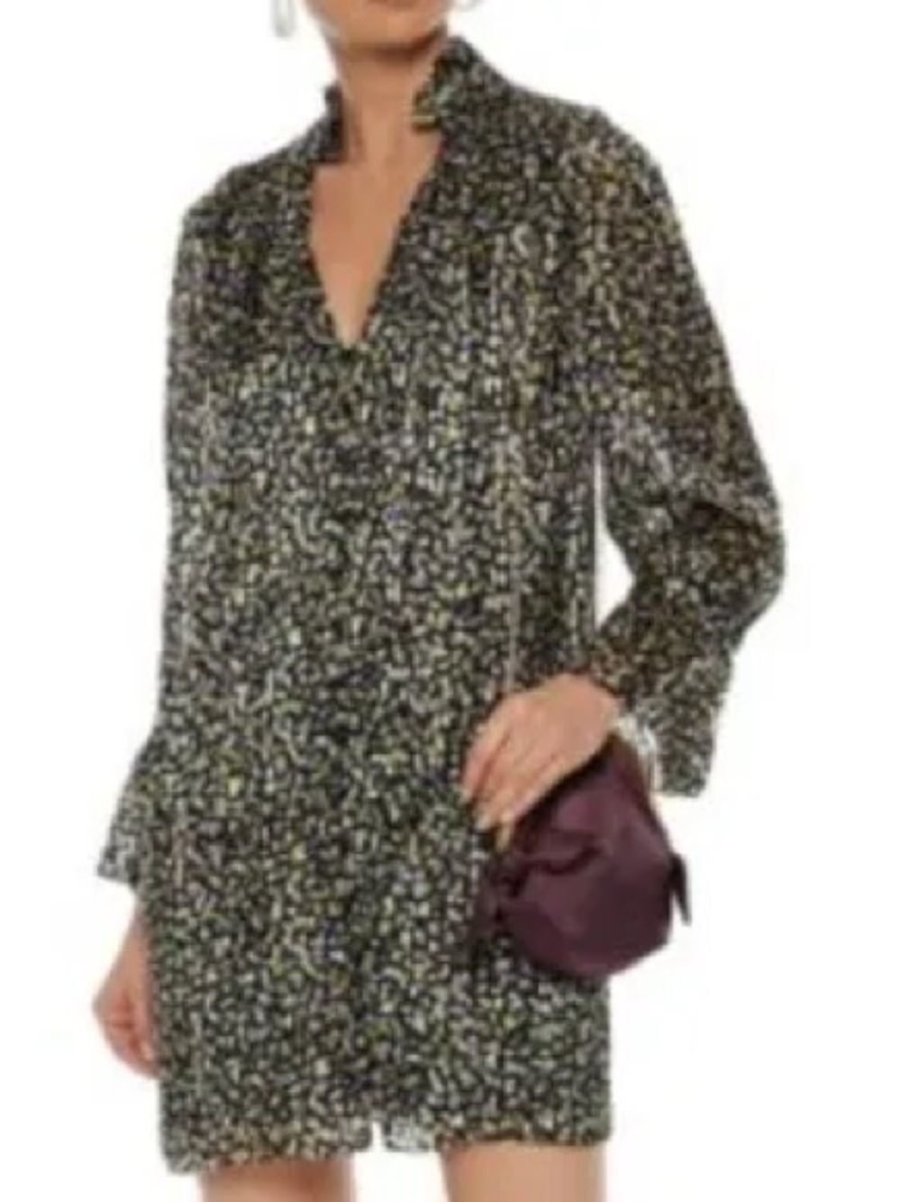 Alice + Olivia Tie Neck Black Floral Long-Sleeve V-Neck Women’s Dress L